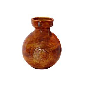 Vintage Ceramic Sunburst Orange, Brown & Yellow Glazed Pottery Vase